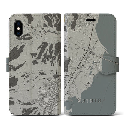 【堅田（滋賀県）】地図柄iPhoneケース（手帳タイプ）モノトーン・iPhone XS / X 用