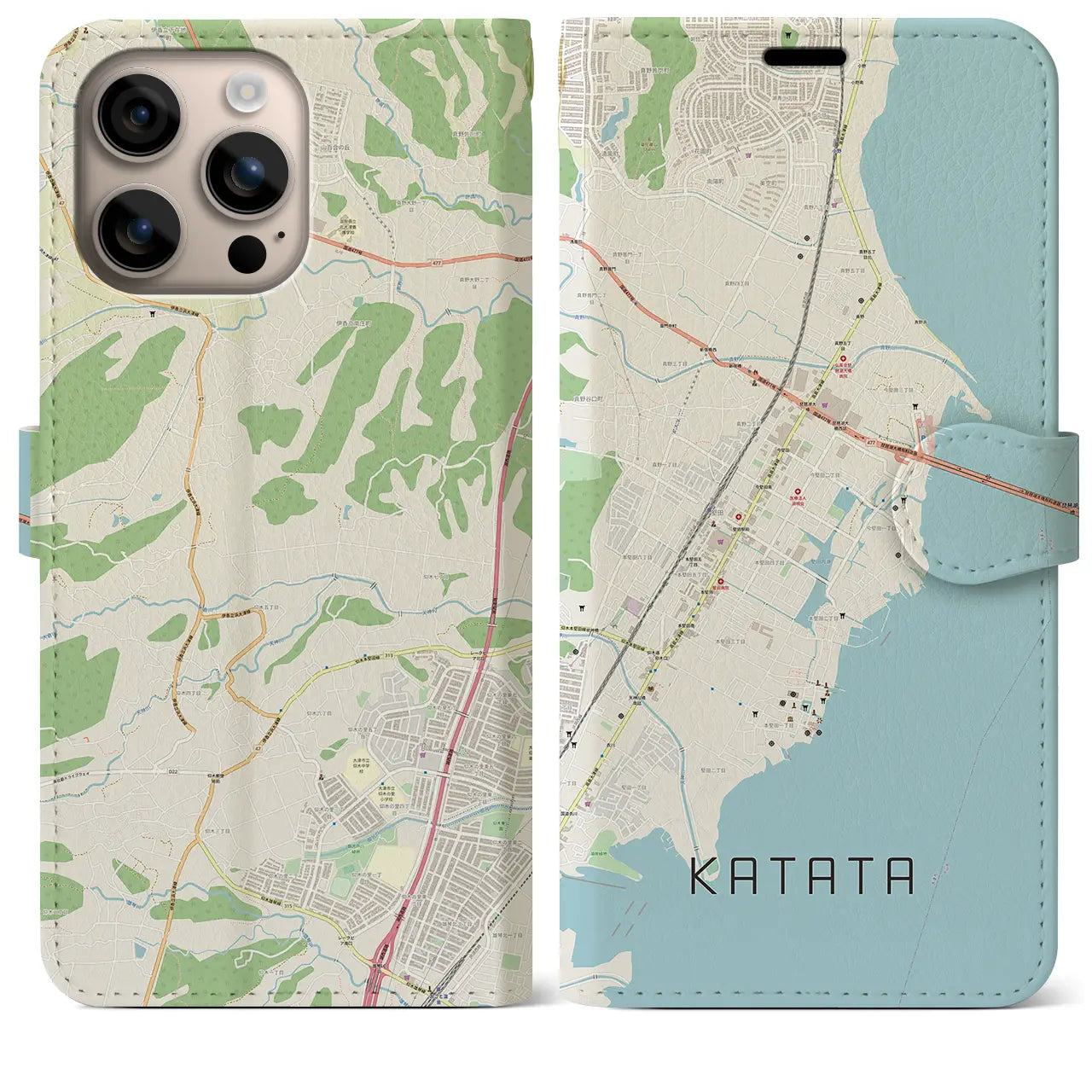 【堅田（滋賀県）】地図柄iPhoneケース（手帳タイプ）ナチュラル・iPhone 16 Plus 用