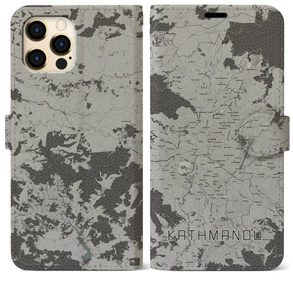 【カトマンズ（ネパール）】地図柄iPhoneケース（手帳タイプ）モノトーン・iPhone 12 Pro Max 用