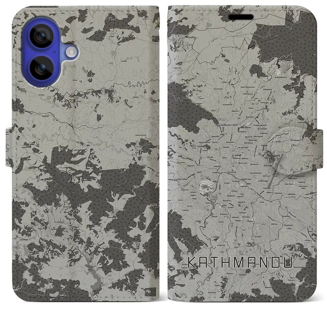 【カトマンズ(ネパール)】地図柄iPhoneケース(手帳タイプ)モノトーン・iPhone 16 Pro Max 用