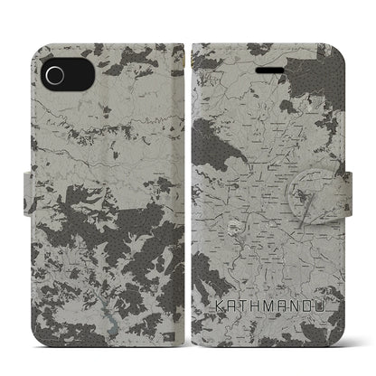 【カトマンズ（ネパール）】地図柄iPhoneケース（手帳タイプ）モノトーン・iPhone SE（第3 / 第2世代） / 8 / 7 / 6s / 6 用