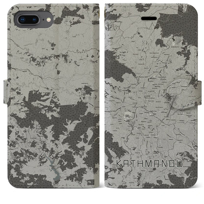【カトマンズ（ネパール）】地図柄iPhoneケース（手帳タイプ）モノトーン・iPhone 8Plus /7Plus / 6sPlus / 6Plus 用