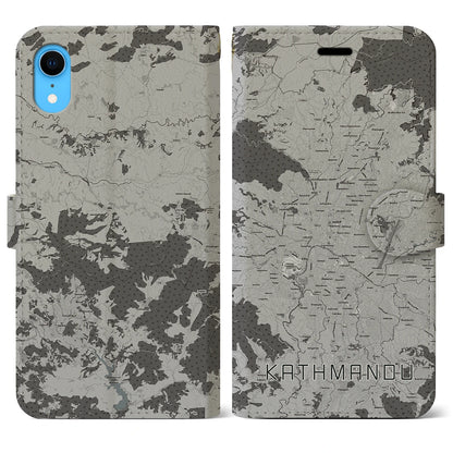 【カトマンズ（ネパール）】地図柄iPhoneケース（手帳タイプ）モノトーン・iPhone XR 用