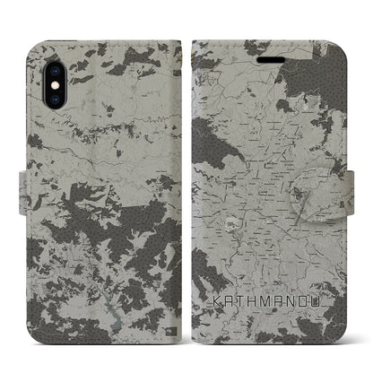 【カトマンズ（ネパール）】地図柄iPhoneケース（手帳タイプ）モノトーン・iPhone XS / X 用