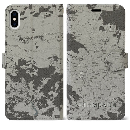 【カトマンズ（ネパール）】地図柄iPhoneケース（手帳タイプ）モノトーン・iPhone XS Max 用