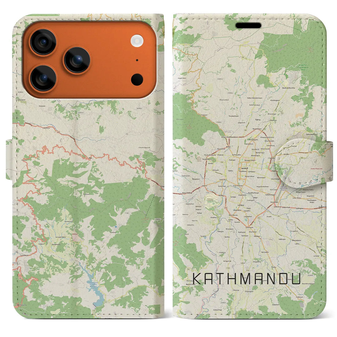 【カトマンズ（ネパール）】地図柄iPhoneケース（手帳タイプ）ナチュラル・iPhone 17 Pro Max 用