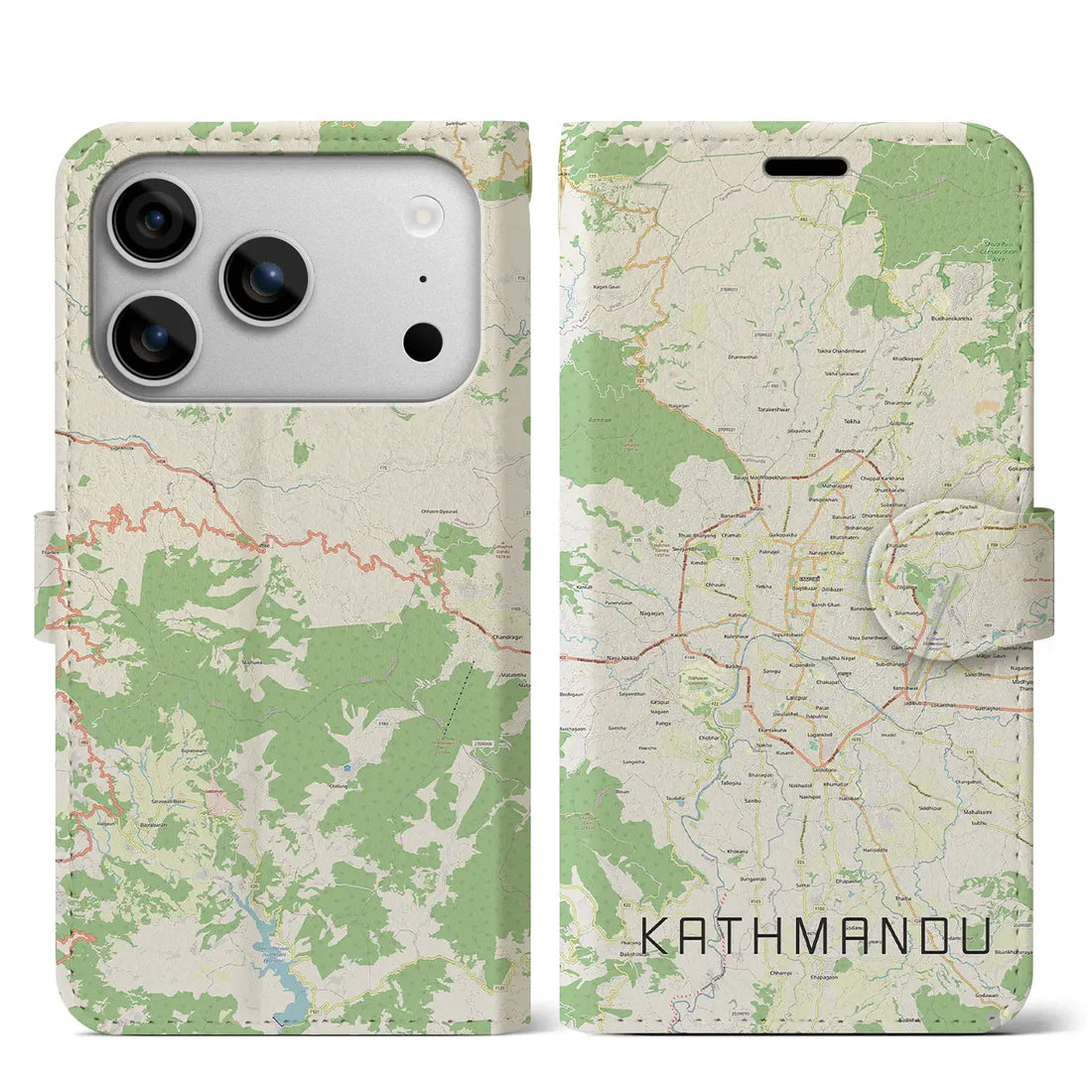 【カトマンズ（ネパール）】地図柄iPhoneケース（手帳タイプ）モノトーン・iPhone 17 Pro Max 用