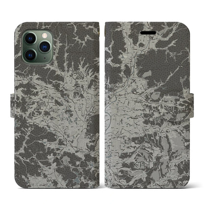 【加東（兵庫県）】地図柄iPhoneケース（手帳タイプ）モノトーン・iPhone 11 Pro 用