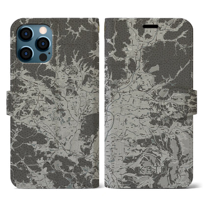 【加東（兵庫県）】地図柄iPhoneケース（手帳タイプ）モノトーン・iPhone 12 / 12 Pro 用