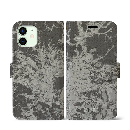 【加東（兵庫県）】地図柄iPhoneケース（手帳タイプ）モノトーン・iPhone 12 mini 用