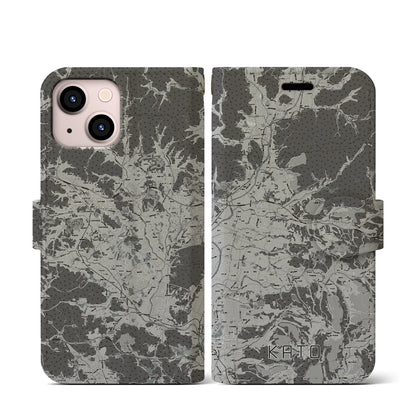 【加東（兵庫県）】地図柄iPhoneケース（手帳タイプ）モノトーン・iPhone 13 mini 用