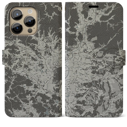 【加東（兵庫県）】地図柄iPhoneケース（手帳タイプ）モノトーン・iPhone 14 Pro Max 用