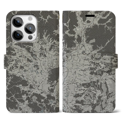 【加東（兵庫県）】地図柄iPhoneケース（手帳タイプ）モノトーン・iPhone 14 Pro 用