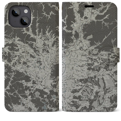 【加東（兵庫県）】地図柄iPhoneケース（手帳タイプ）モノトーン・iPhone 14 Plus 用