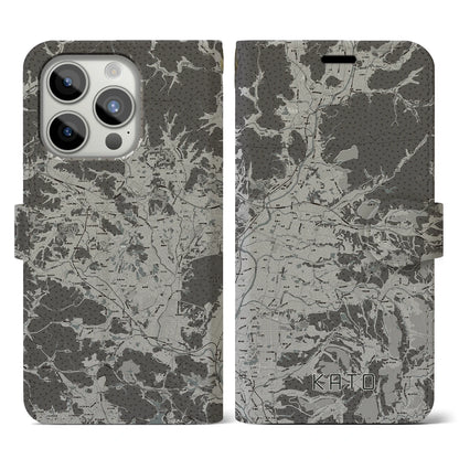 【加東（兵庫県）】地図柄iPhoneケース（手帳タイプ）モノトーン・iPhone 15 Pro 用