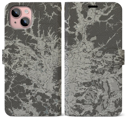【加東（兵庫県）】地図柄iPhoneケース（手帳タイプ）モノトーン・iPhone 15 Plus 用