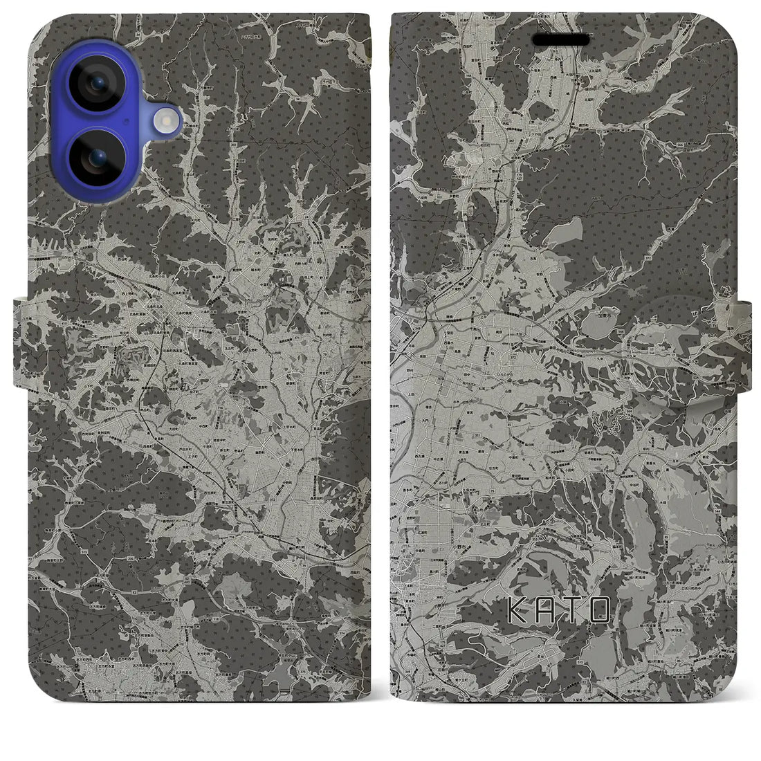 【加東(兵庫県)】地図柄iPhoneケース(手帳タイプ)モノトーン・iPhone 16 Pro Max 用