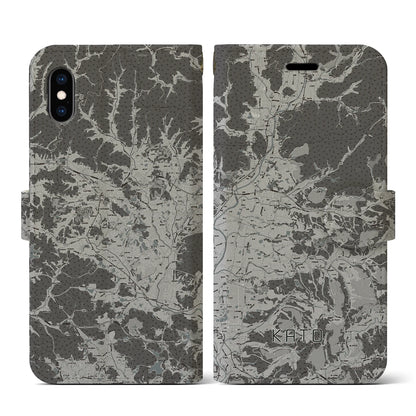 【加東（兵庫県）】地図柄iPhoneケース（手帳タイプ）モノトーン・iPhone XS / X 用