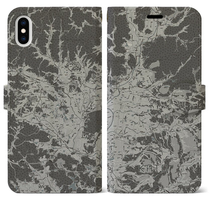 【加東（兵庫県）】地図柄iPhoneケース（手帳タイプ）モノトーン・iPhone XS Max 用