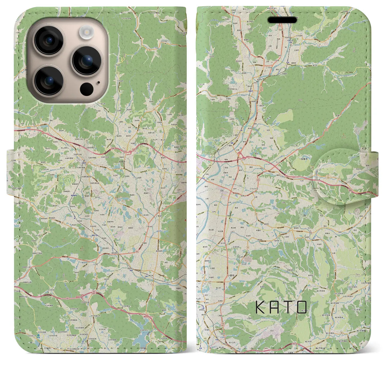 【加東（兵庫県）】地図柄iPhoneケース（手帳タイプ）ナチュラル・iPhone 16 Plus 用