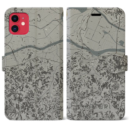 【香取（千葉県）】地図柄iPhoneケース（手帳タイプ）モノトーン・iPhone 11 用