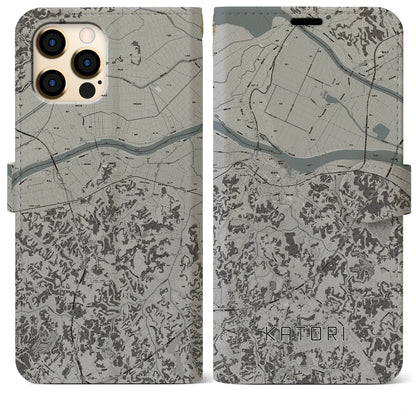 【香取（千葉県）】地図柄iPhoneケース（手帳タイプ）モノトーン・iPhone 12 Pro Max 用