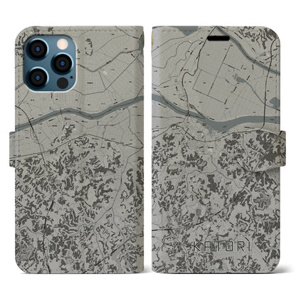 【香取（千葉県）】地図柄iPhoneケース（手帳タイプ）モノトーン・iPhone 12 / 12 Pro 用