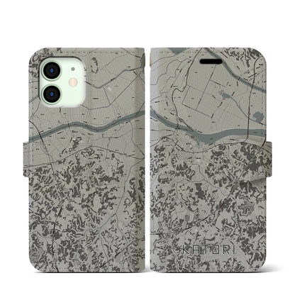 【香取（千葉県）】地図柄iPhoneケース（手帳タイプ）モノトーン・iPhone 12 mini 用