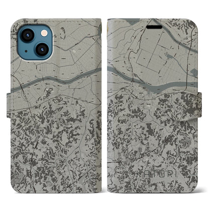 【香取（千葉県）】地図柄iPhoneケース（手帳タイプ）モノトーン・iPhone 13 用