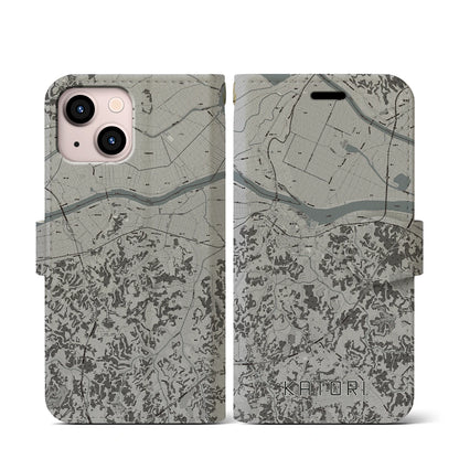 【香取（千葉県）】地図柄iPhoneケース（手帳タイプ）モノトーン・iPhone 13 mini 用