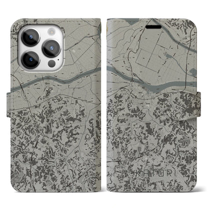 【香取（千葉県）】地図柄iPhoneケース（手帳タイプ）モノトーン・iPhone 14 Pro 用