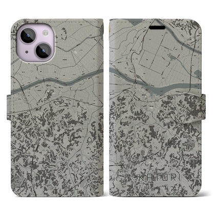【香取（千葉県）】地図柄iPhoneケース（手帳タイプ）モノトーン・iPhone 14 用