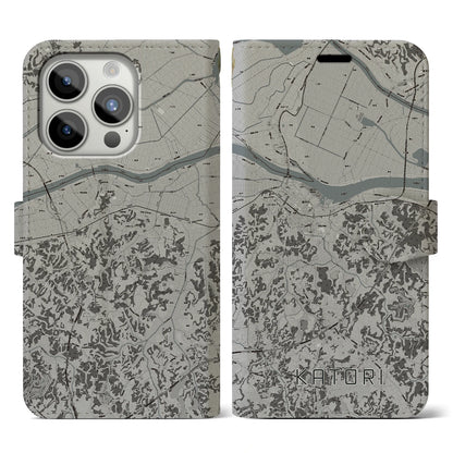 【香取（千葉県）】地図柄iPhoneケース（手帳タイプ）モノトーン・iPhone 15 Pro 用