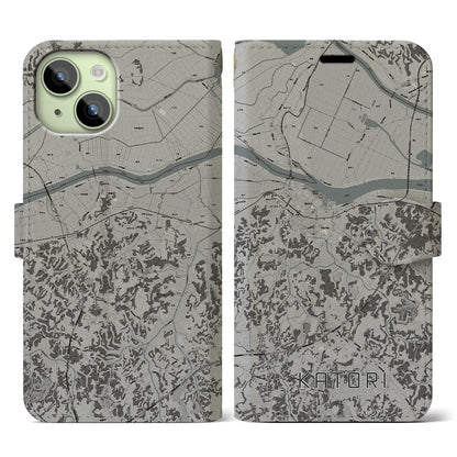 【香取（千葉県）】地図柄iPhoneケース（手帳タイプ）モノトーン・iPhone 15 用