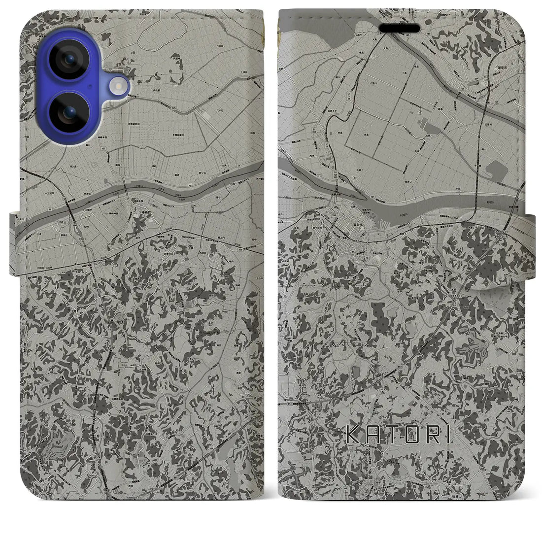 【香取(千葉県)】地図柄iPhoneケース(手帳タイプ)モノトーン・iPhone 16 Pro Max 用