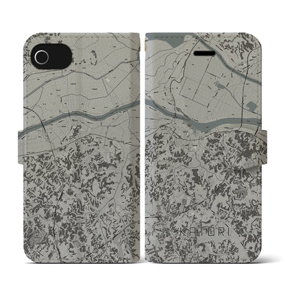 【香取（千葉県）】地図柄iPhoneケース（手帳タイプ）モノトーン・iPhone SE（第3 / 第2世代） / 8 / 7 / 6s / 6 用