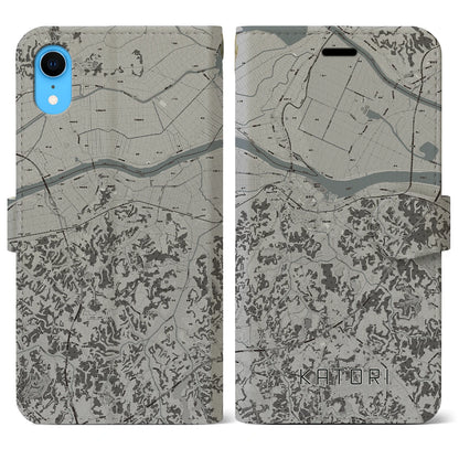 【香取（千葉県）】地図柄iPhoneケース（手帳タイプ）モノトーン・iPhone XR 用
