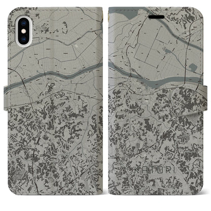 【香取（千葉県）】地図柄iPhoneケース（手帳タイプ）モノトーン・iPhone XS Max 用