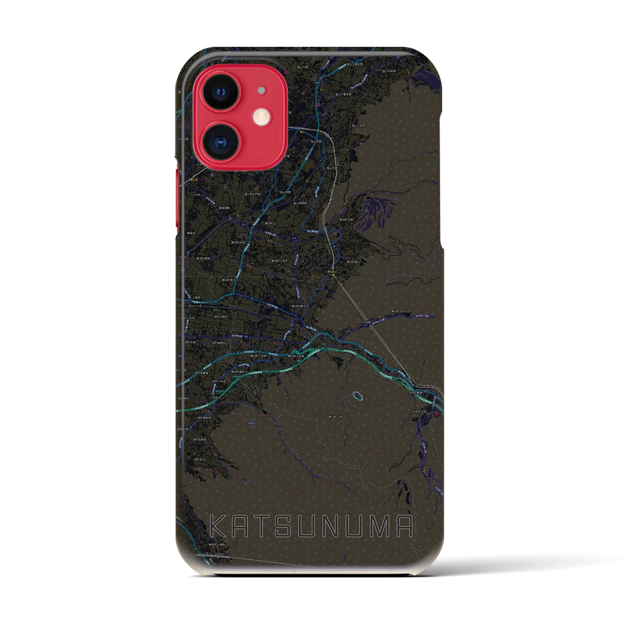 【勝沼（山梨県）】地図柄iPhoneケース（バックカバータイプ）ブラック・iPhone 11 用