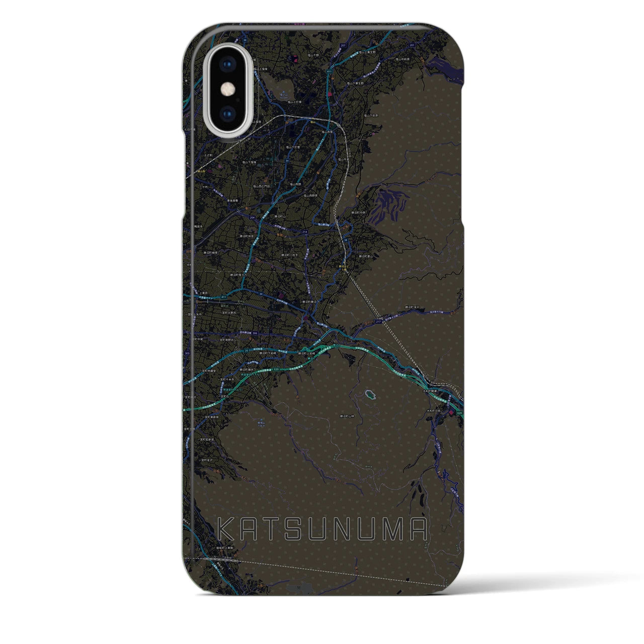 【勝沼（山梨県）】地図柄iPhoneケース（バックカバータイプ）ブラック・iPhone XS Max 用