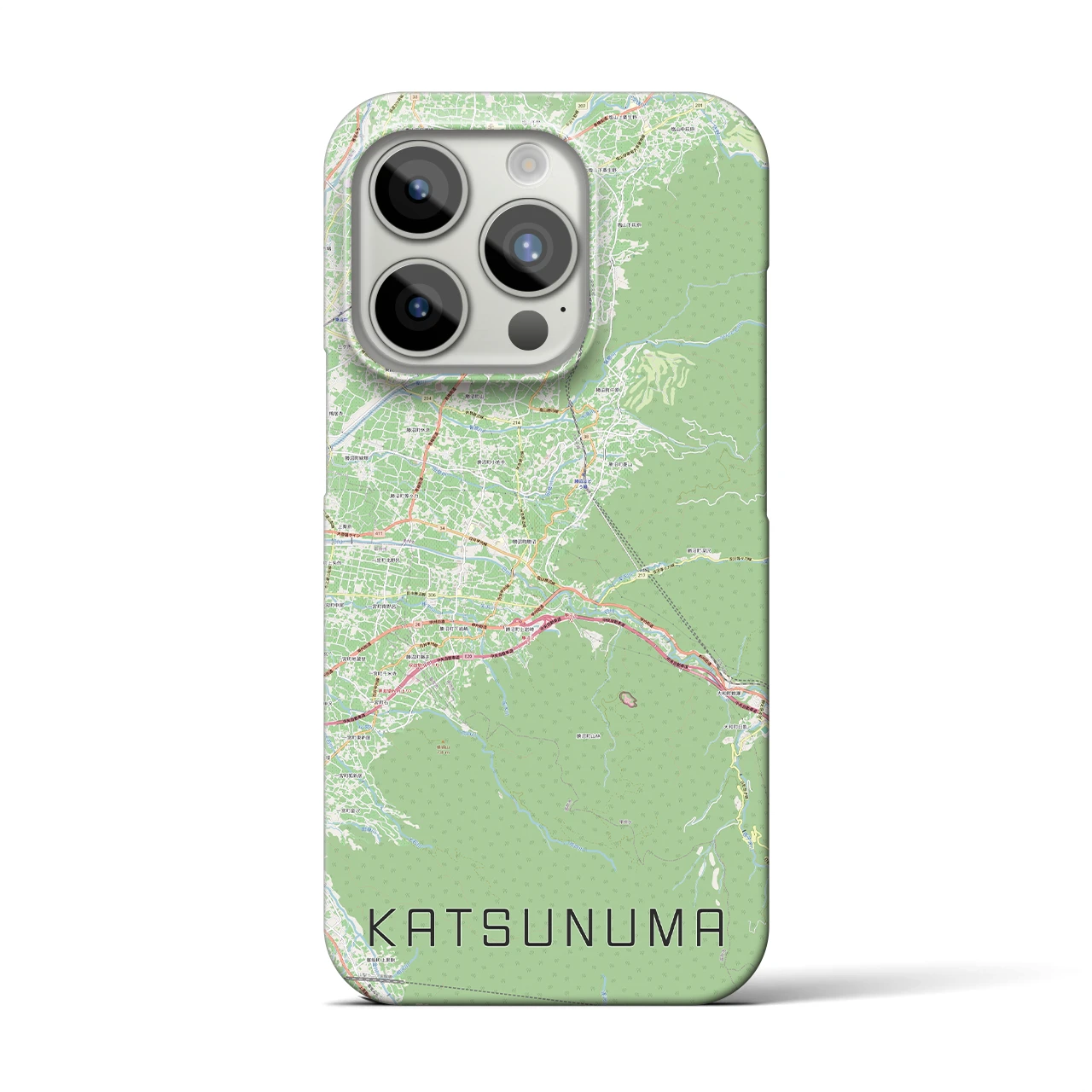 【勝沼（山梨県）】地図柄iPhoneケース（バックカバータイプ）ナチュラル・iPhone 15 Pro 用