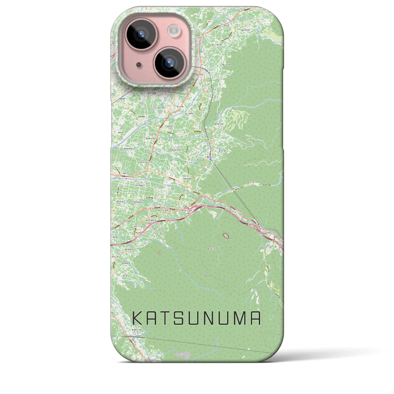 【勝沼（山梨県）】地図柄iPhoneケース（バックカバータイプ）ナチュラル・iPhone 15 Plus 用