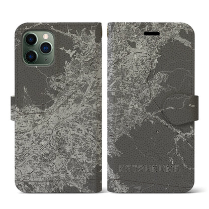 【勝沼（山梨県）】地図柄iPhoneケース（手帳タイプ）モノトーン・iPhone 11 Pro 用