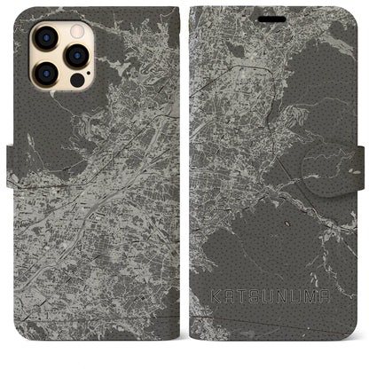 【勝沼（山梨県）】地図柄iPhoneケース（手帳タイプ）モノトーン・iPhone 12 Pro Max 用