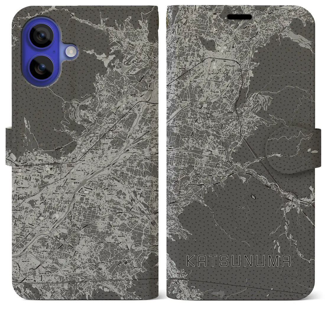 【勝沼(山梨県)】地図柄iPhoneケース(手帳タイプ)モノトーン・iPhone 16 Pro Max 用