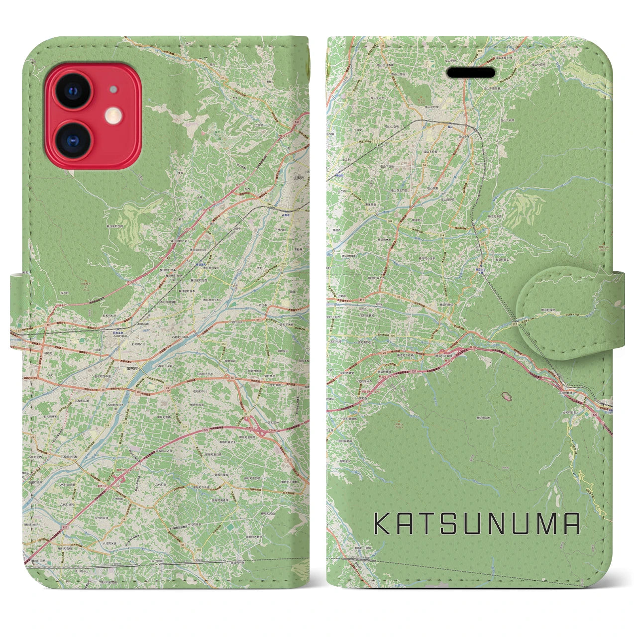 【勝沼（山梨県）】地図柄iPhoneケース（手帳タイプ）ナチュラル・iPhone 11 用