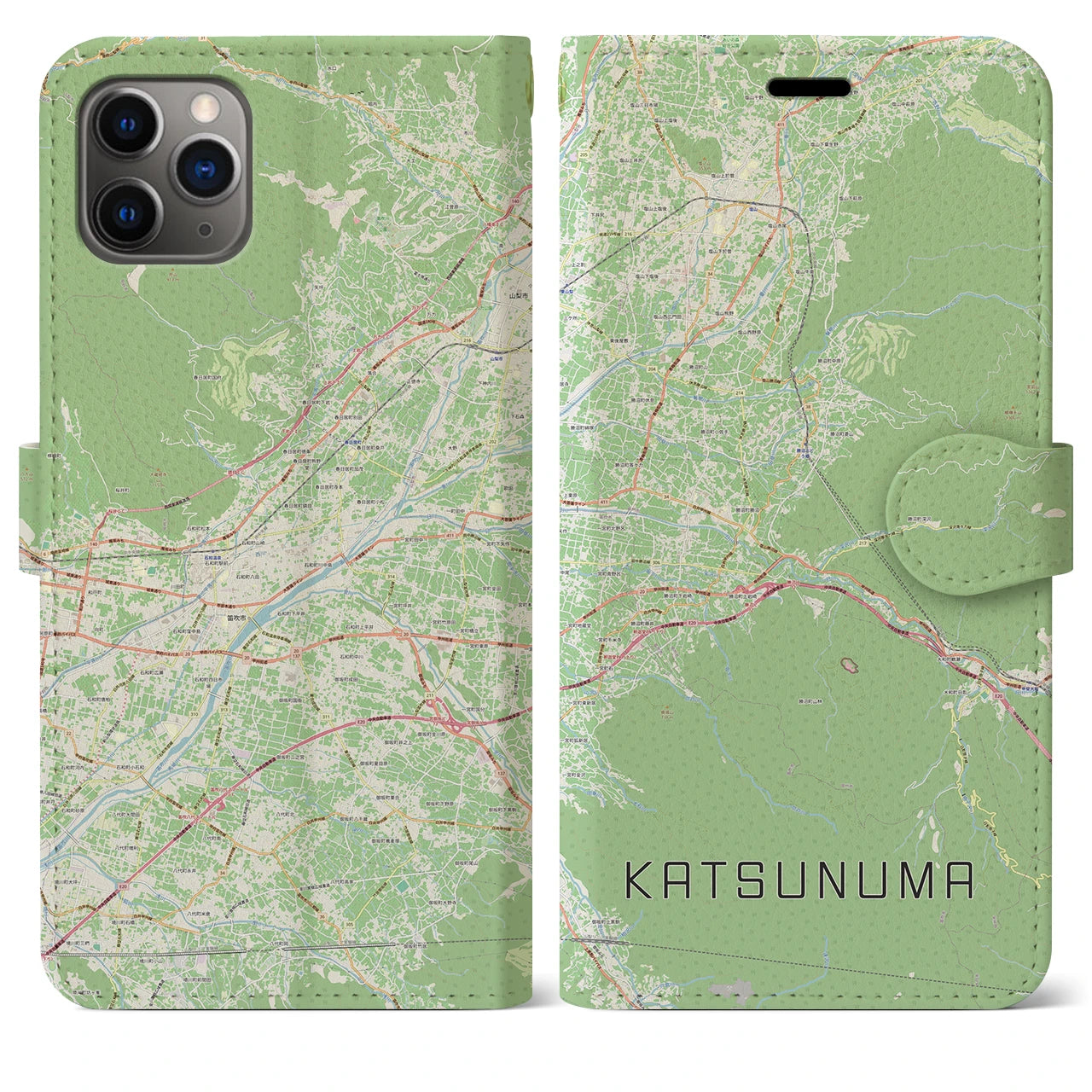 【勝沼（山梨県）】地図柄iPhoneケース（手帳タイプ）ナチュラル・iPhone 11 Pro Max 用