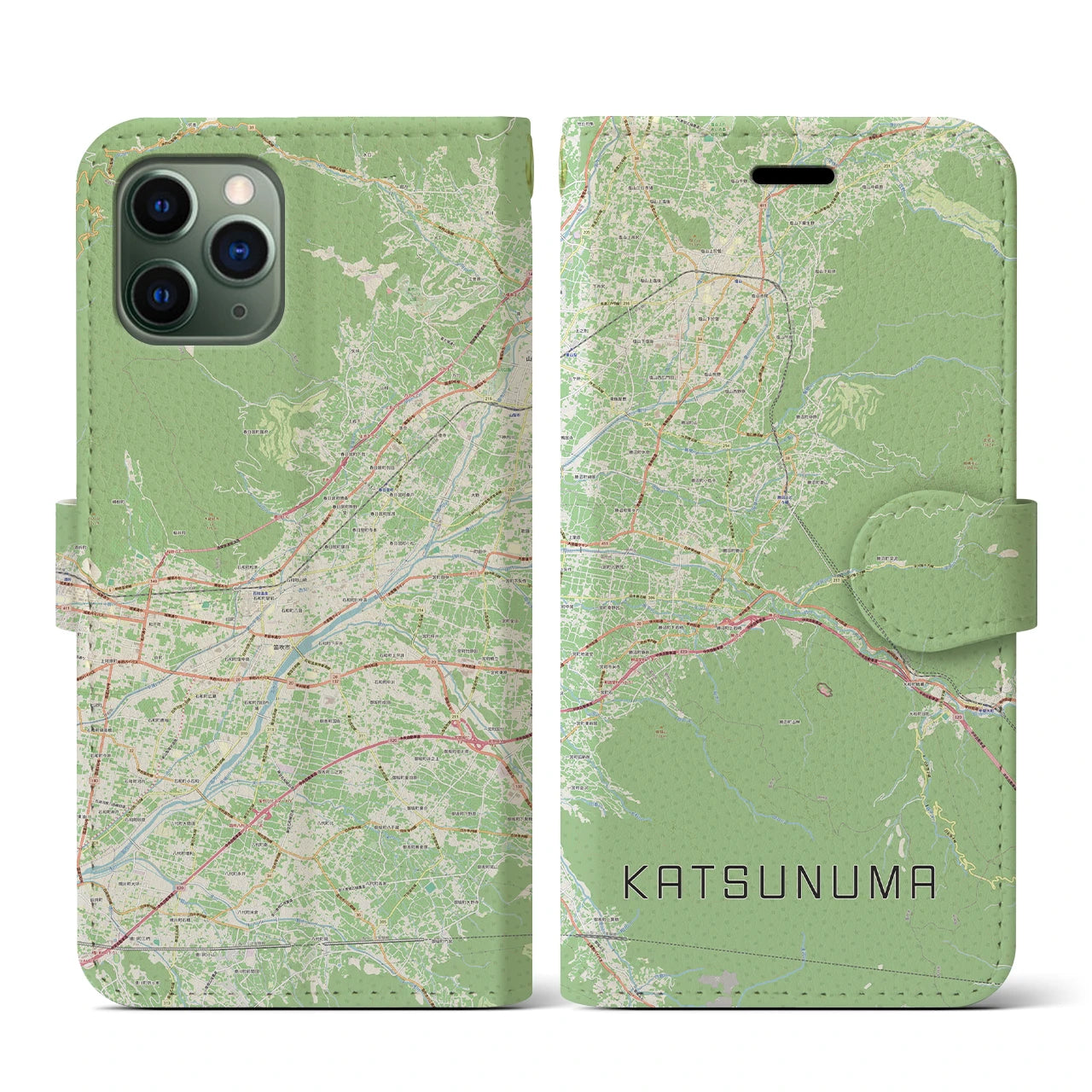 【勝沼（山梨県）】地図柄iPhoneケース（手帳タイプ）ナチュラル・iPhone 11 Pro 用