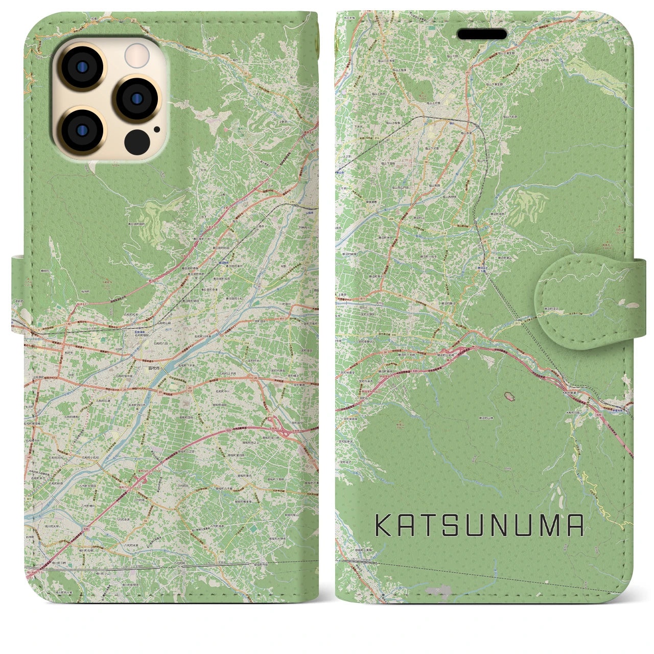 【勝沼（山梨県）】地図柄iPhoneケース（手帳タイプ）ナチュラル・iPhone 12 Pro Max 用