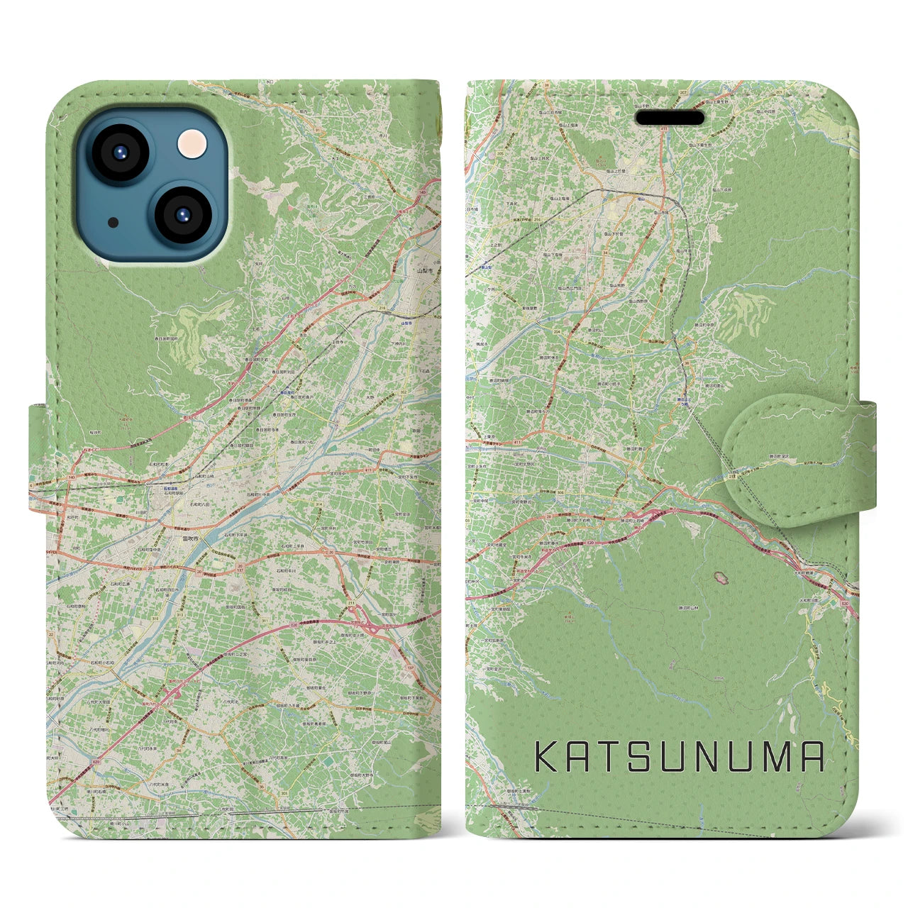 【勝沼（山梨県）】地図柄iPhoneケース（手帳タイプ）ナチュラル・iPhone 13 用